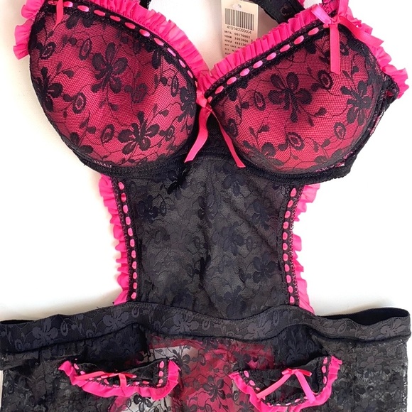 Native Intimates"Pink & Black lace Baby Doll Dress - Picture 6 of 9